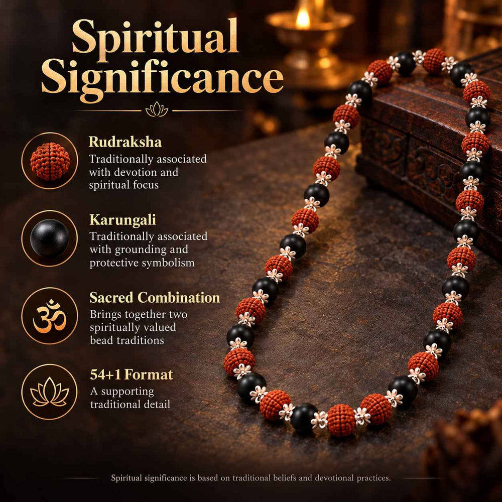 Karungali Rudraksha Mala (Silver Tone)