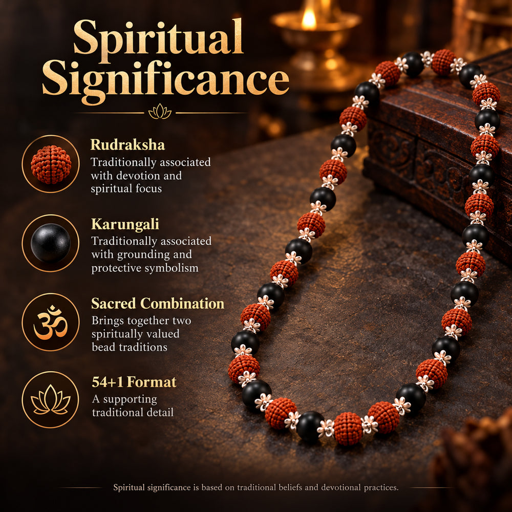 Karungali Rudraksha Mala (Silver Tone)