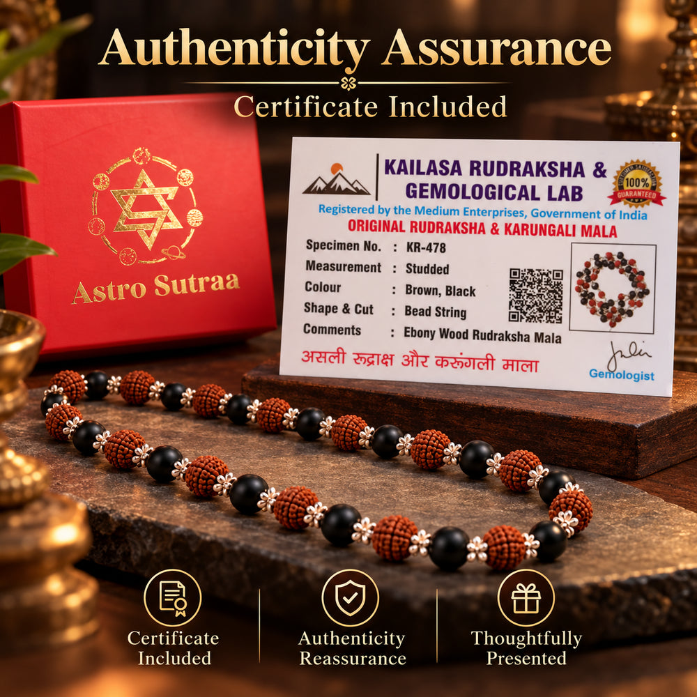Karungali Rudraksha Mala (Silver Tone)