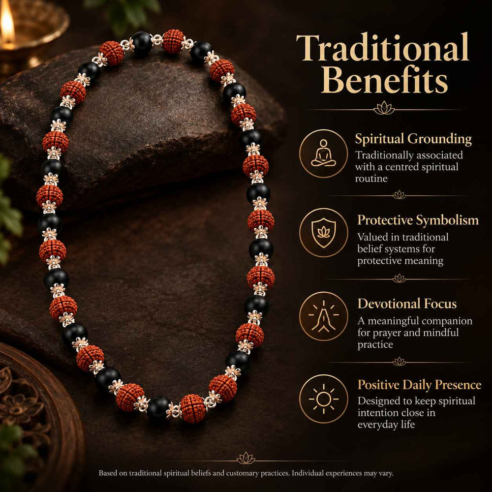 Karungali Rudraksha Mala (Silver Tone)
