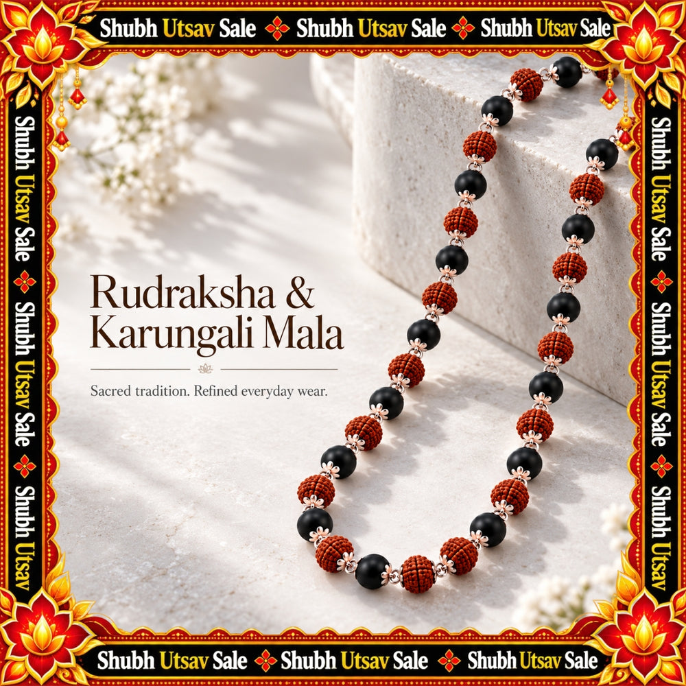 Karungali Rudraksha Mala (Silver Tone)