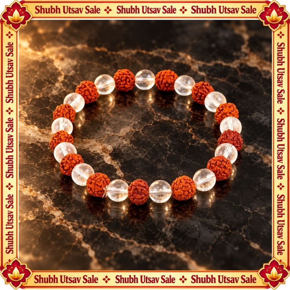 5 Mukhi Rudraksha and Clear Quartz Bracelet