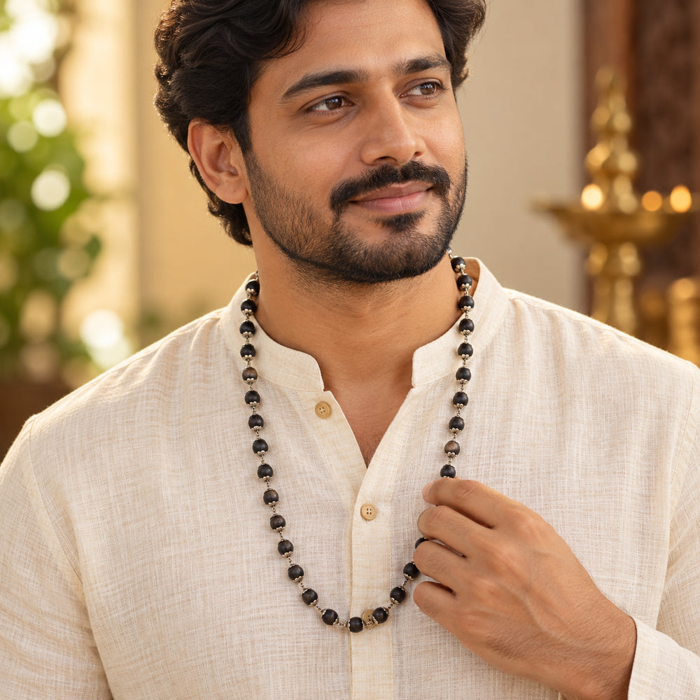 Karungali Mala with Silver Cap
