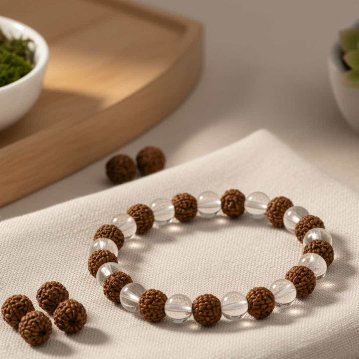 Panchmukhi Rudraksh with clear quartz bracelet