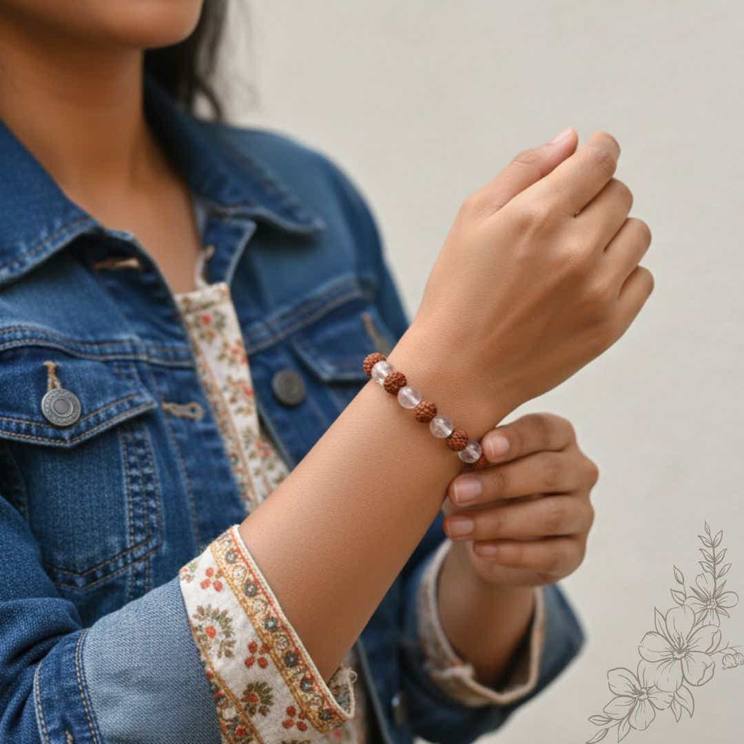 5 Mukhi Rudraksha and Clear Quartz Bracelet