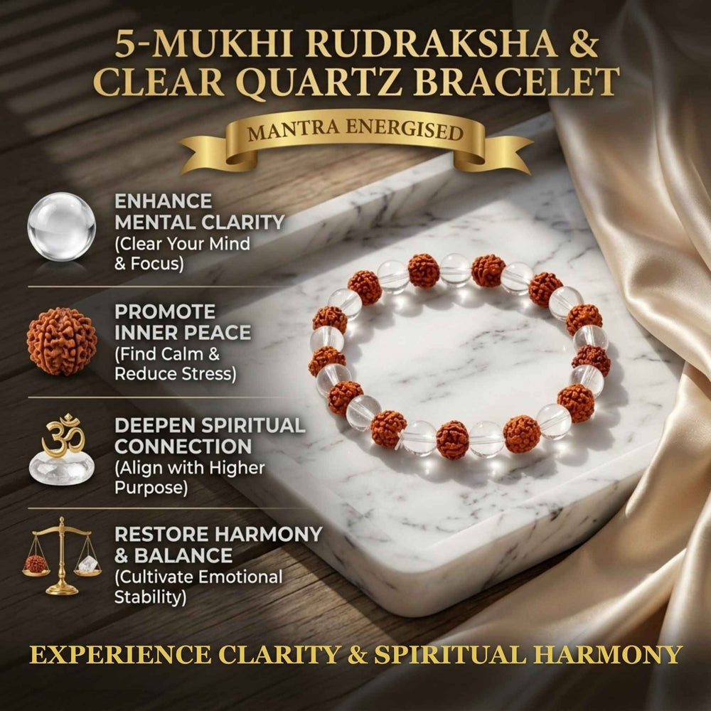5 Mukhi Rudraksha and Clear Quartz Bracelet