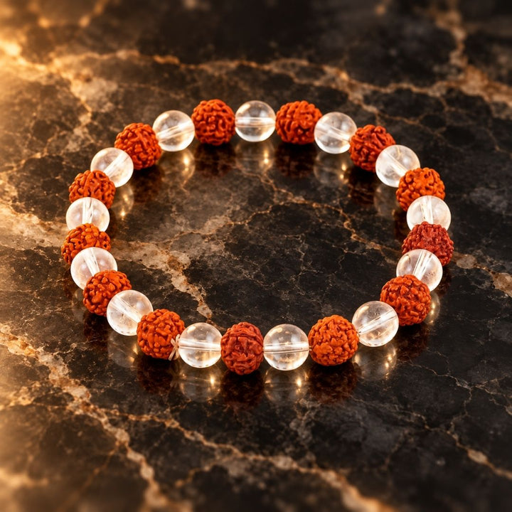 5 Mukhi Rudraksha and Clear Quartz Bracelet