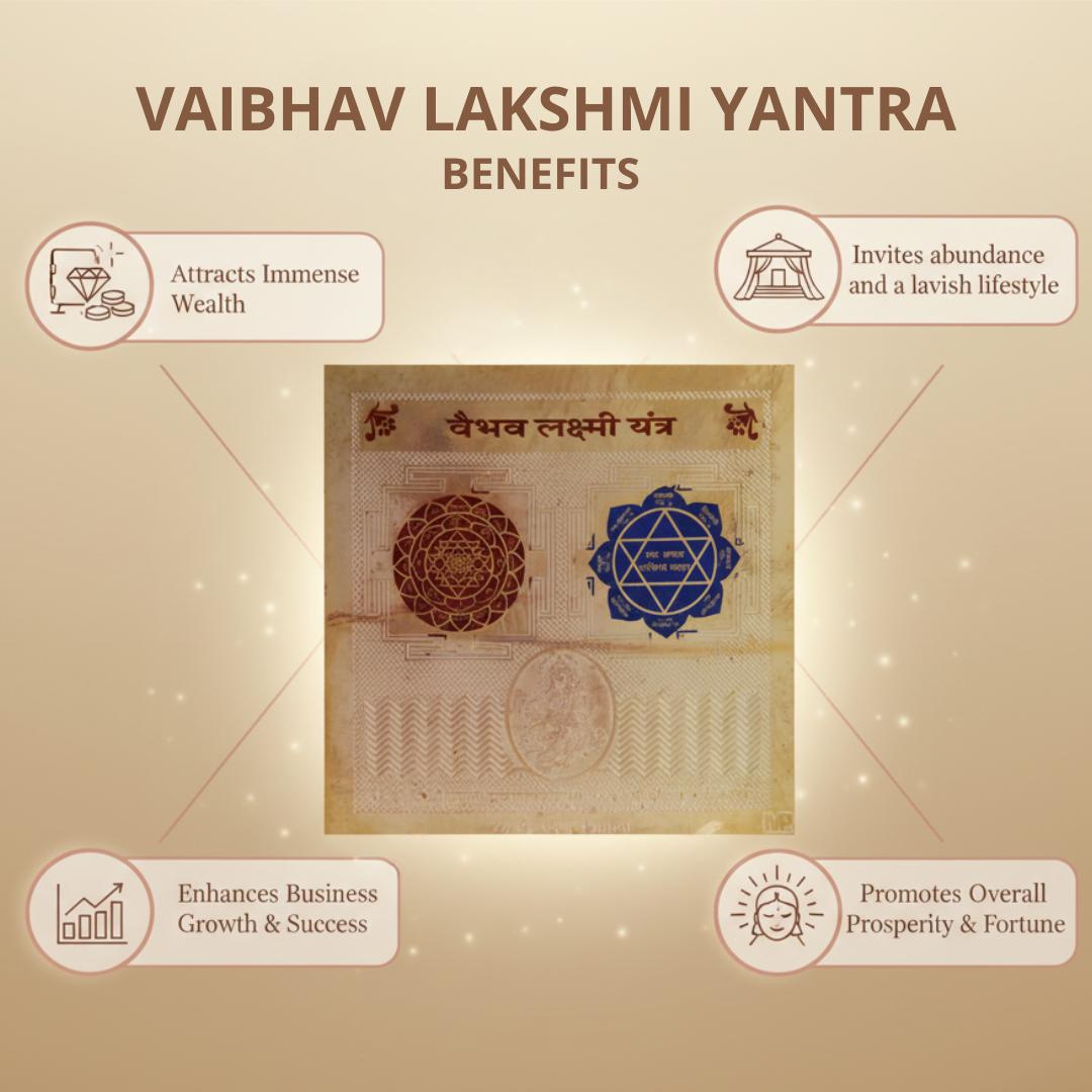 Vaibhav Lakshmi Yantra with its benefits on a beige background